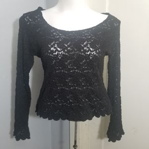 VTG Forenza Black Sheer Lace Stretch Top / XL